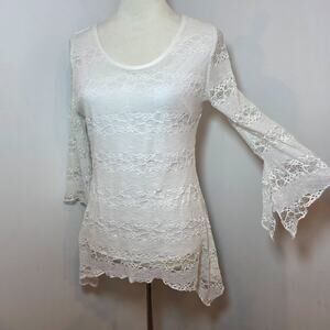 Vtg Y2K 2000s Romantic Lace Lined Top Sz M White Asymmetric Fairy Whimsical